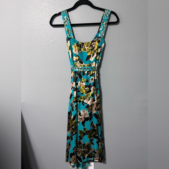 Womens Monsoon Green Floral Silk Blend Vintage Y2k Midi Slip Dress Sz 8 UK 6 US. - Picture 4 of 12